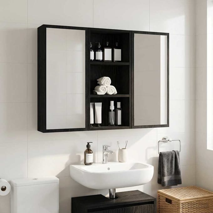 vidaXL - Badkamer - wandkast - Zwarte - Eik - 30 - x - 16 - x - 62,5 - cm