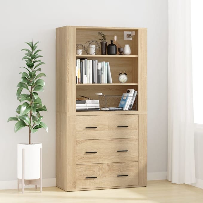 vidaXL - Hoge - kast - bewerkt - hout - sonoma - eikenkleurig