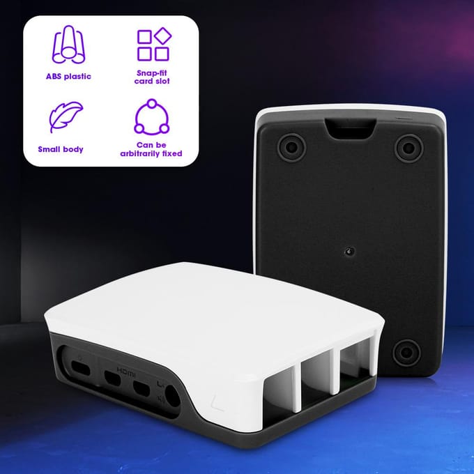 ABS-behuizing, zwart-wit, geschikt voor Raspberry Pi 4B, beschermende behuizing, zwart-wit zwart witte kleur