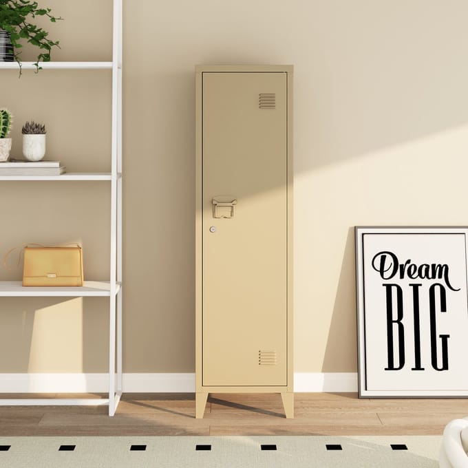 Lockerkast Kurikka metaal 137x38x38 cm camel [en.casa]