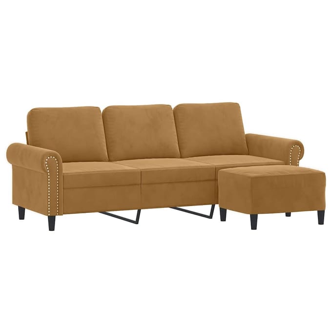 vidaXL - Driezitsbank - met - voetenbank - 180 - cm - fluweel - bruin