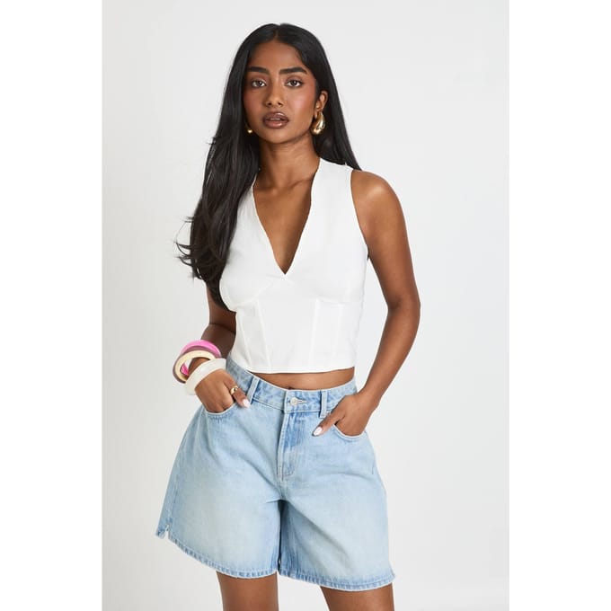boohoo Dames Bengaline Corset Met Diepe V-hals | Ivoor | Maat: 38