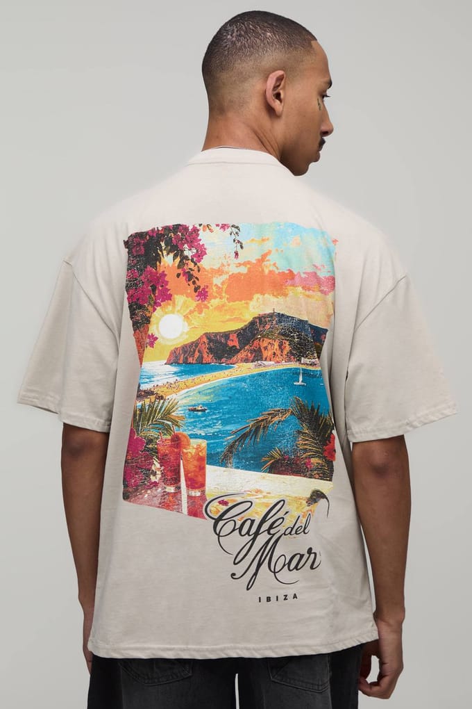 Oversized T-shirt Met Cafe Del Mar Licentieprint | Stone | Size Medium