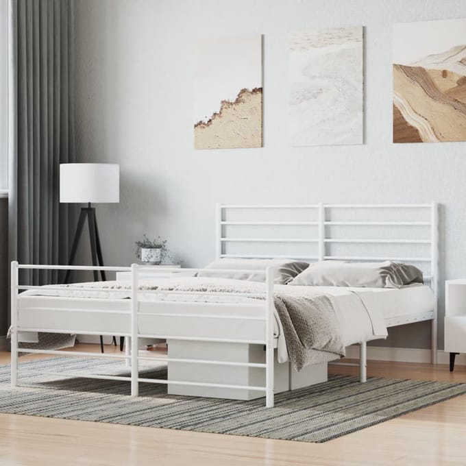 Metalen bedframe - Ledikant met hoofdbord - Slaapkamer inrichting - Robuuste stalen constructie - 120 x 190 cm - Wit