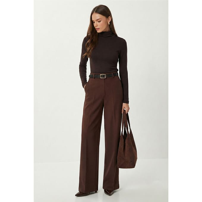 Hoge taille wijde broek met riem