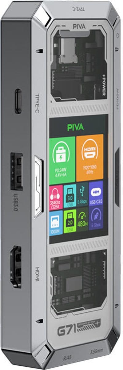G71 7 in 1 Aluminum Alloy Office Docking Station Smart Screen Display Type-C to HDMI2.0 USB3.0 HUB PD100W Adapter