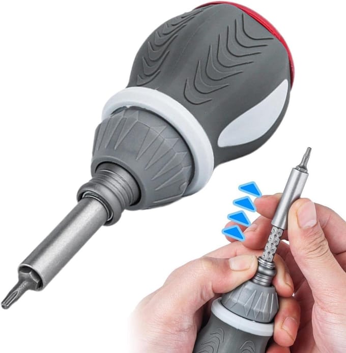 Magnetische Ratelschroevendraaier - Reparatietool Set - Doe-het-zelf Reparatie - Uitschuifbare Kop - 9 in 1 - Grijs