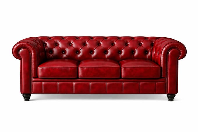 Chesterfield Bank - 3 Zits - Rood - Leer - Sofa