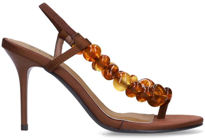 Sacha - Dames - Bruine sandalen met hak en kralen - Maat 37