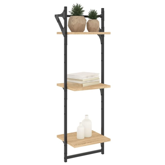 vidaXL - Wandschappen - 3-laags - met - stangen - 2 - st - 30x25x100 - cm - sonoma - eiken