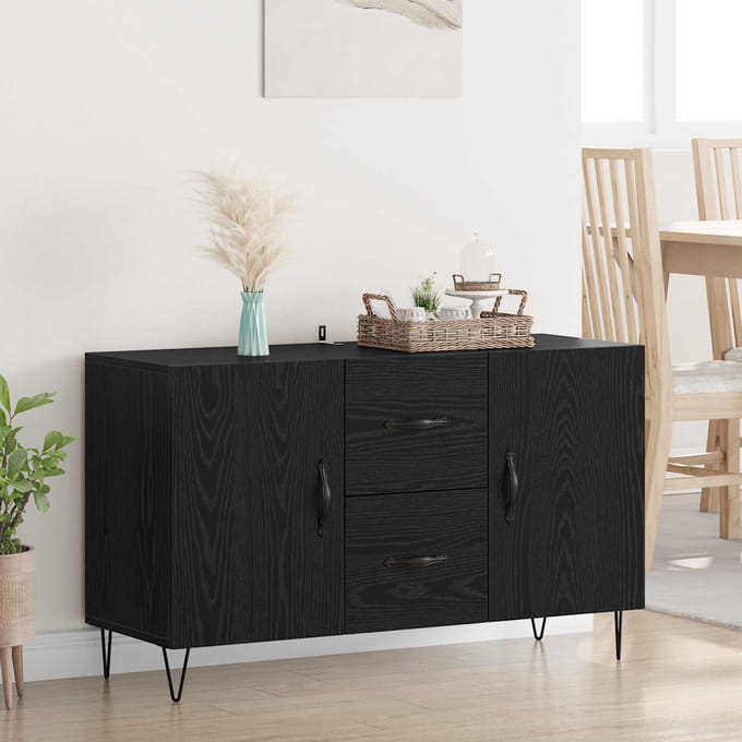 vidaXL - Dressoir - Zwart - Eiken - 100 - x - 36 - x - 60 - cm - Bewerkt - hout