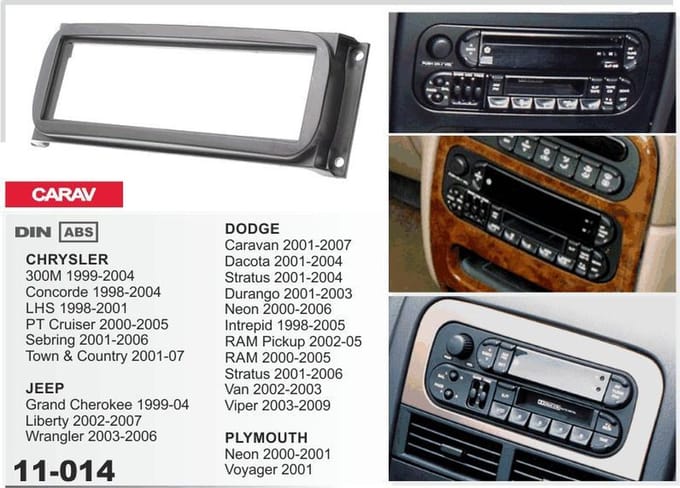 1-DIN frame AUTORADIO Kit PT cruiser 2000 - 2005
