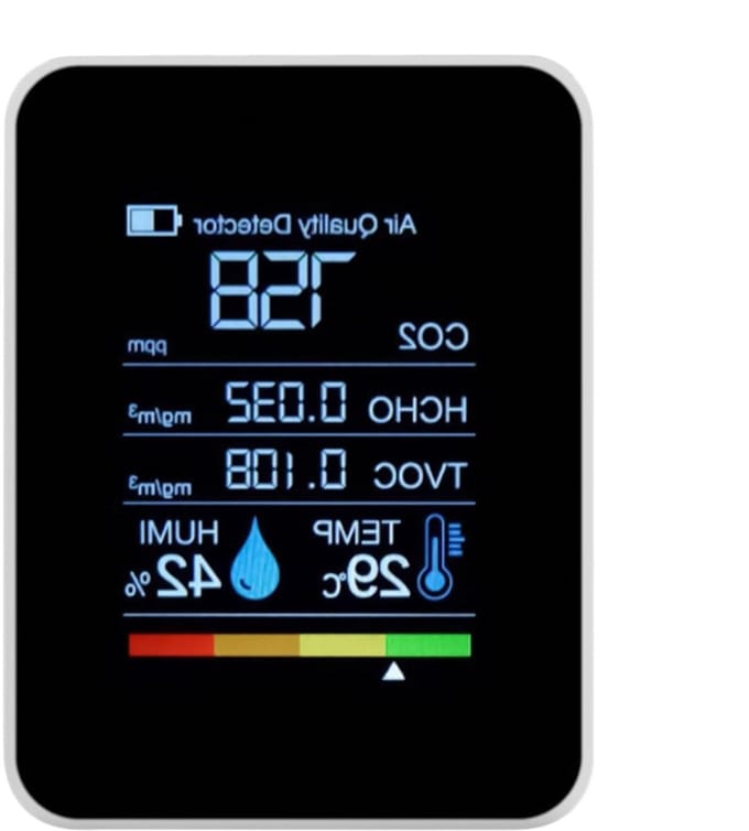 Luchtkwaliteitsmonitor CO2 - Luchtmeter Vochtigheid - Binnenlucht Kwaliteit - Realtime Meerdere Parameters - 9x4cm - Veelkleurig