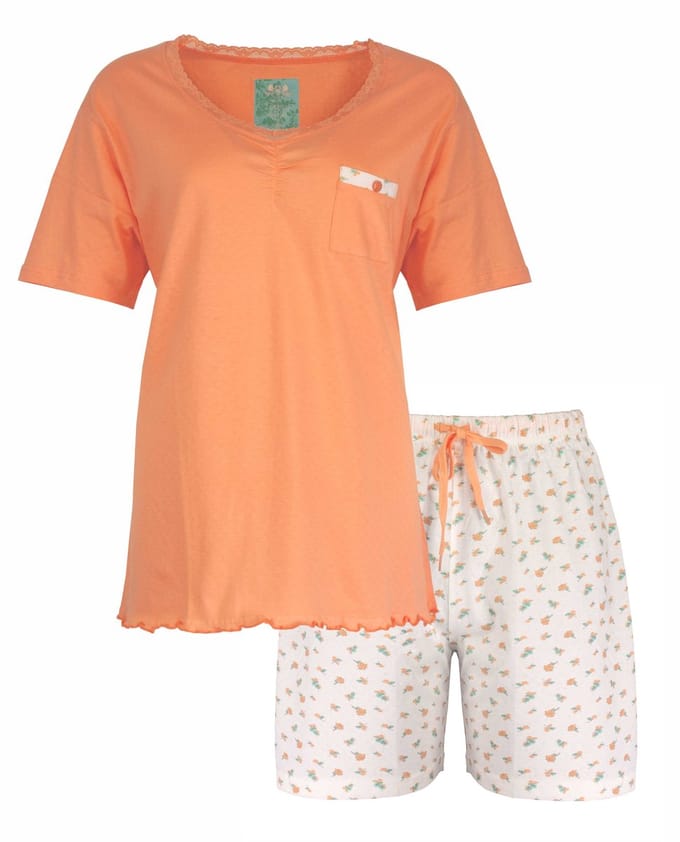 Tenderness Dames Shortama - Pyjama Set - Oranje - Maat M