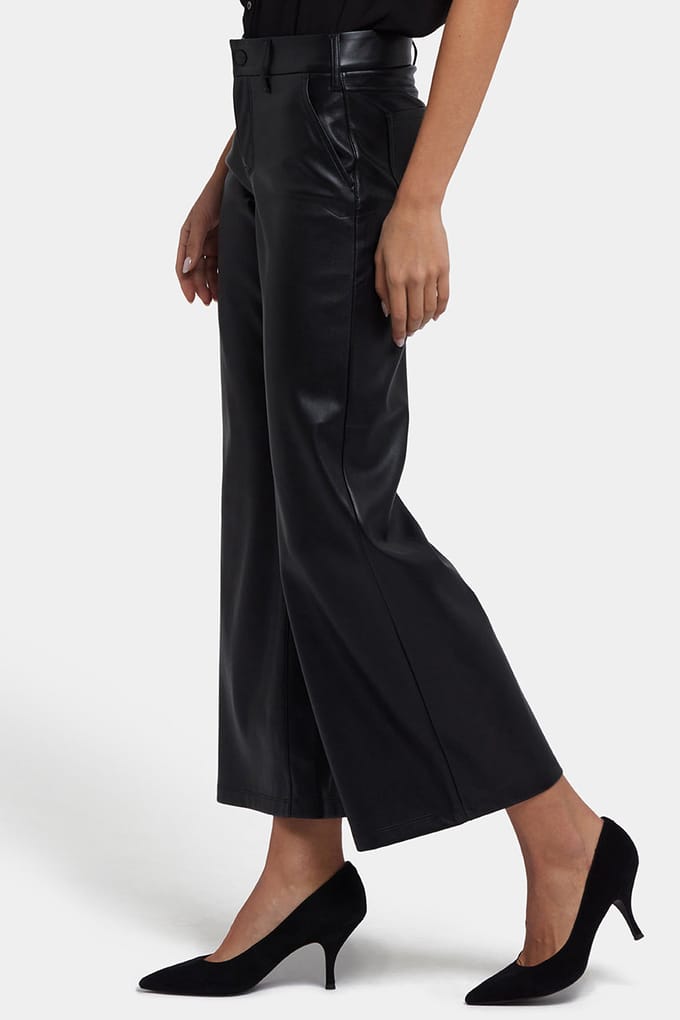 Vegan Stretch Sculpt-Her™ Leer Wijde Pantalon | Zwart