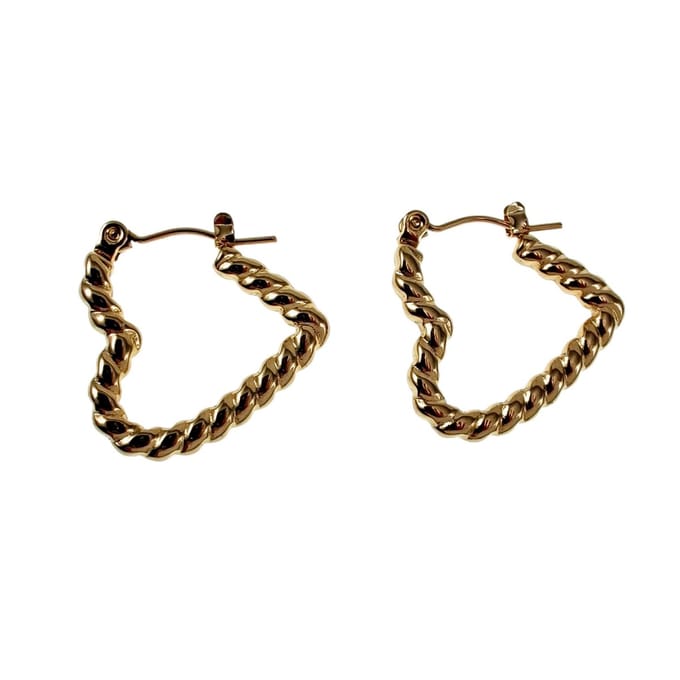 ∅22mm Oorringen Dames - Goudkleurige RVS - Gedraaide Hartjes Oorbellen