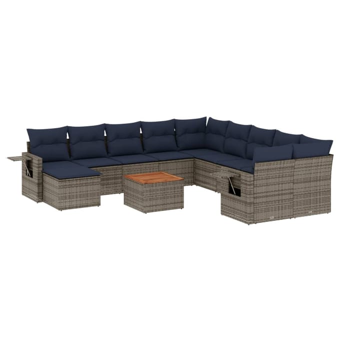 vidaXL - 12-delige - tuinbankset - met - kussens, - grijs - polyrotan