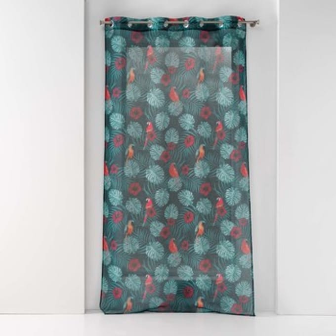 Vitrages Douceur d intérieur PANNEAU A OEILLETS 140 x 240 CM VOILE SABLE IMPRIME CARACAS BLEU