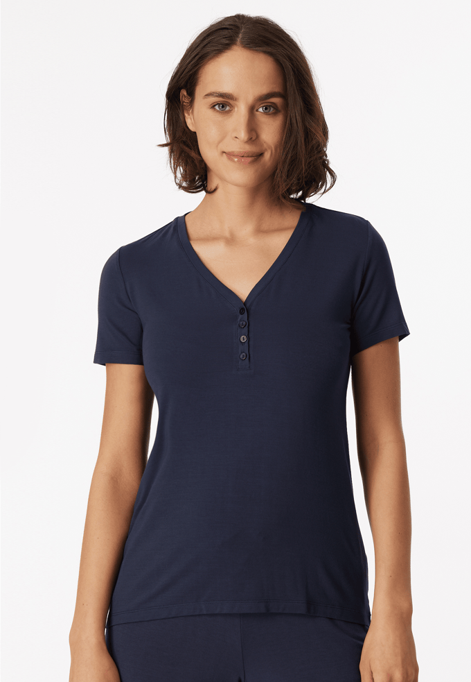 Henley-shirt met korte mouwen en knoopsluiting, blauw - Mix+ Relax 34