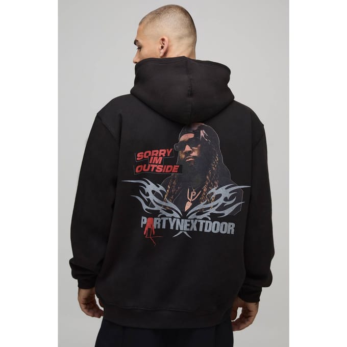 Zwarte Oversized PartyNextDoor-licentie-bedrukte hoodie | Black | Size Medium