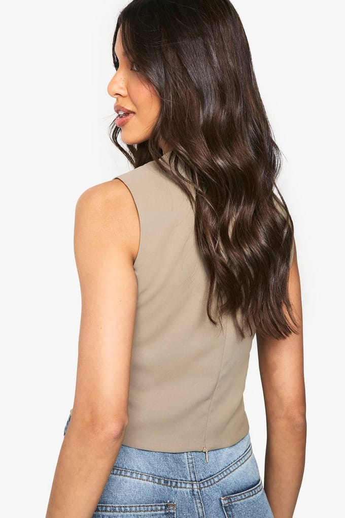 boohoo Dames Geweven gebogen zoom crop top | Mocha | Maat: 8