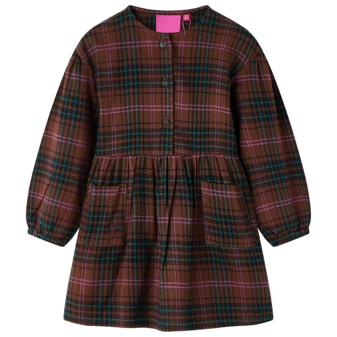vidaXL - Kinderjurk - met - lange - mouwen - 104 - cognackleurig
