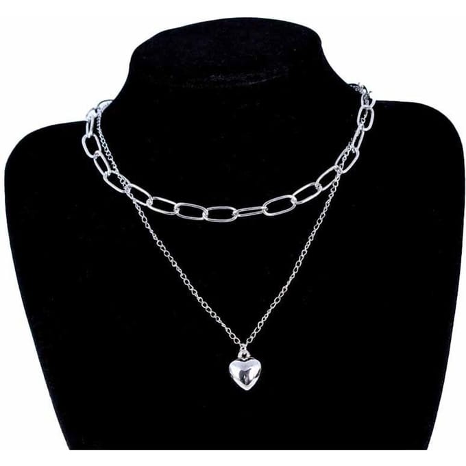 Hip-hop Temperament Liefde Meerdere Lagen Ketting Ketting Simpel Retro Koude Wind, Hanger, Mode zilver