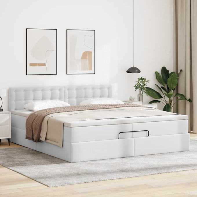 vidaXL - Ottoman - bed - met - matrassen - 200x200cm - kunstleer - wit