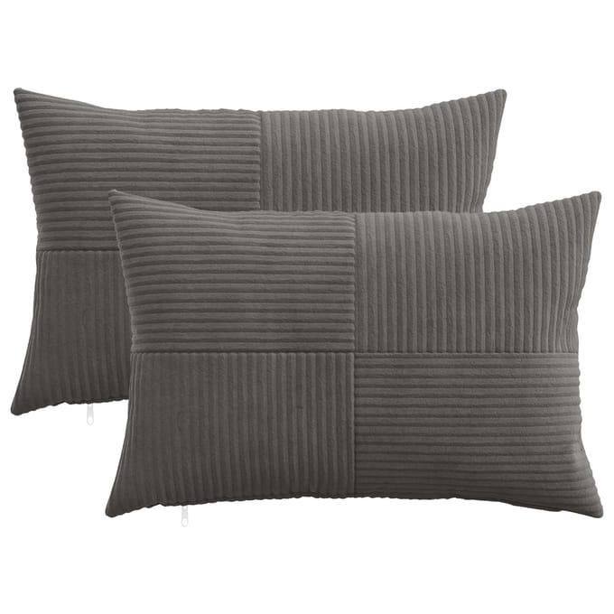 vidaXL - Kussensloop - 2 - pcs - ALMELO - Donkergrijs - 50 - x - 75 - cm - corduroy