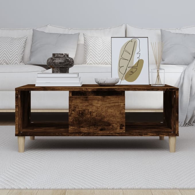 vidaXL - Salontafel - 90x50x36,5 - cm - bewerkt - hout - gerookt - eikenkleurig