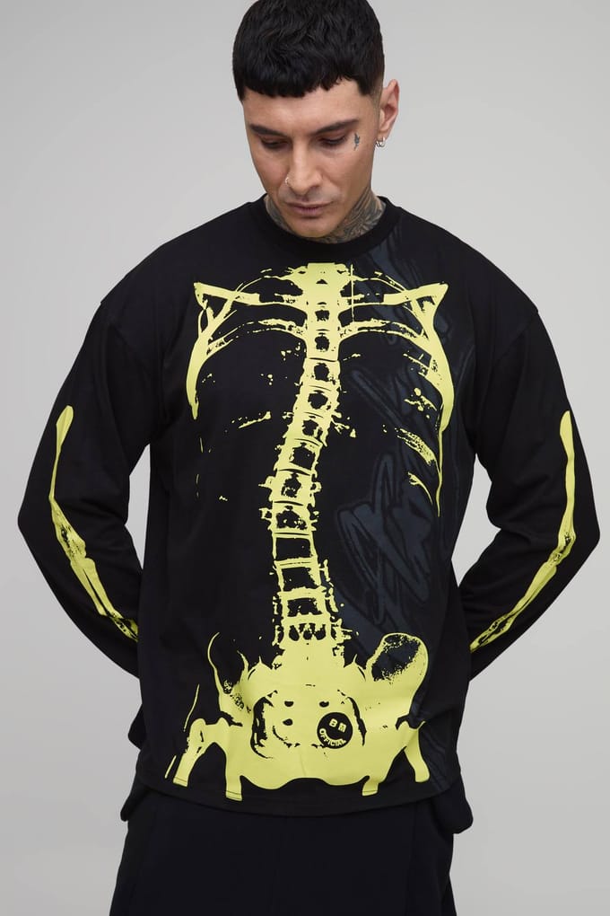 Tall Afterlight Glow-in-the-dark Bedrukt Longsleeved T-shirt | Black | Size Medium