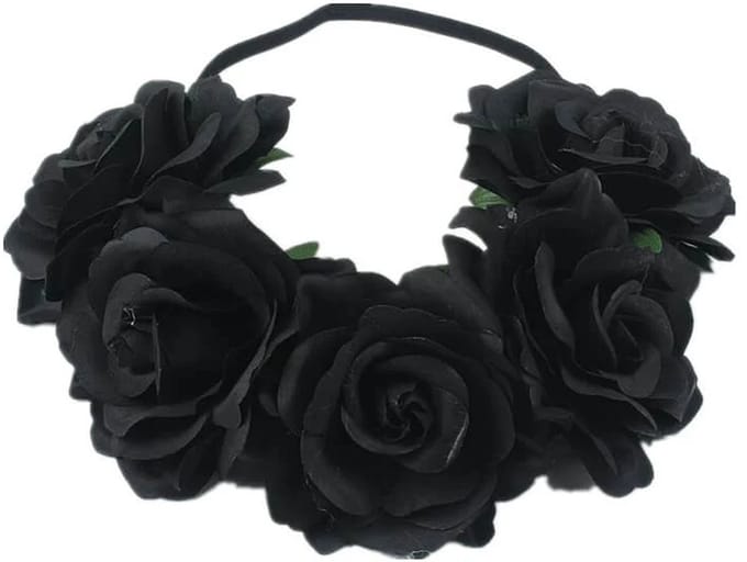 Bloemen haarband zwart