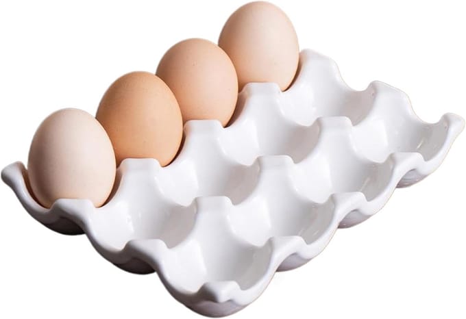 Keramische eierhouder - Eierrek Eierbak - Keuken organiseren - Hittebestendig keramiek - 12 kopjes - Wit