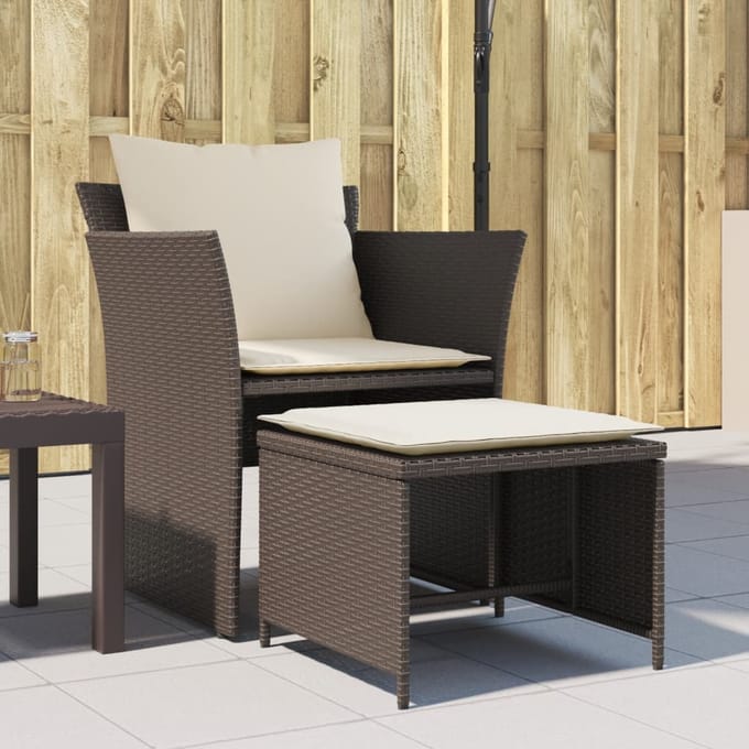 vidaXL - Tuinstoel - met - voetenbank - poly - rattan - bruin