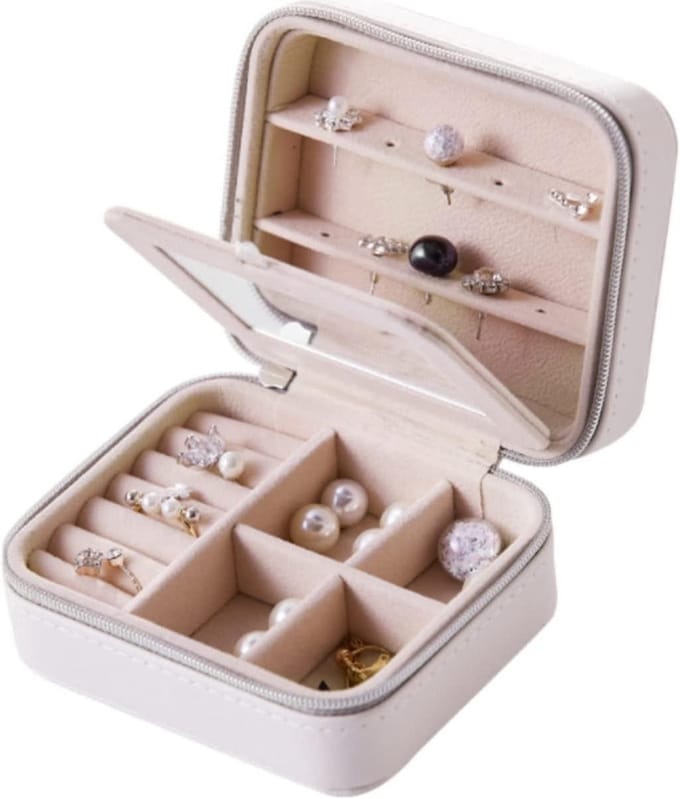 Sieradendoos - Juwelendoos organizer - Sieraden opbergen - Met ingebouwde spiegel - Compact formaat - Wit