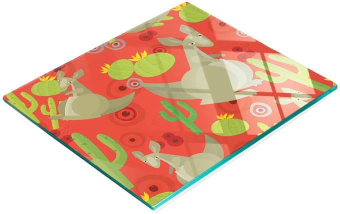 Multifunctionele decoratieve snijplank van gehard glas met kangoeroemotief, 60x52 cm