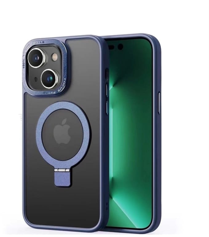 Cityhoesje - iPhone 15 - Magnetic - Ring Holder Kickstand - Protective – Backcase - Blauw