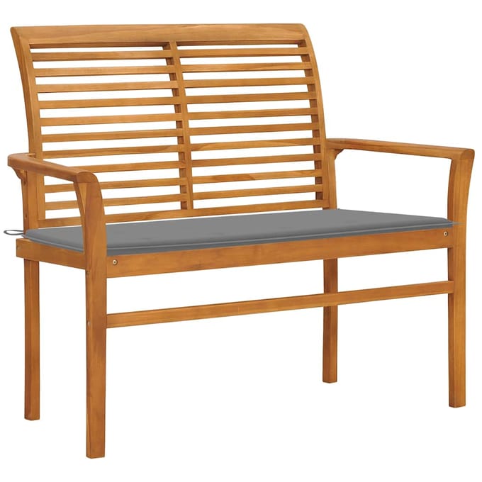 vidaXL - Tuinbank - met - grijs - kussen - 112 - cm - massief - teakhout