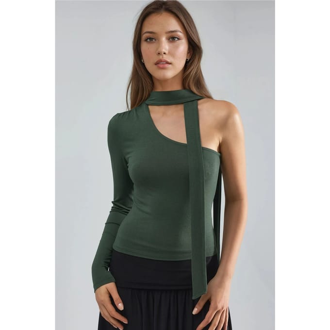 Enkel Mouw Blouse met Sjaal Detail