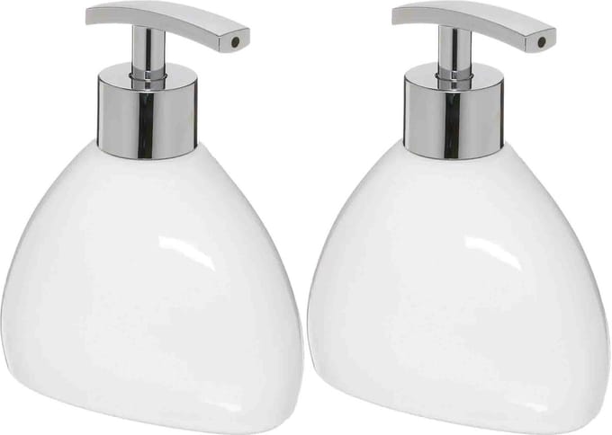 5Five Zeeppompje/zeepdispenser van keramiek - 2x stuks - wit - 300 ml