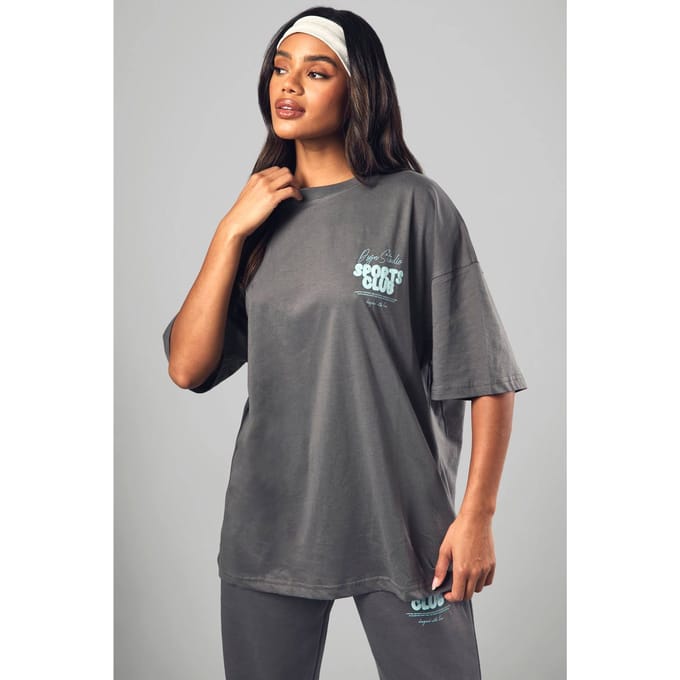 Dames Dsgn Studio Sports Bubble Slogan Oversized T-shirt | Houtskool | Maat: Medium