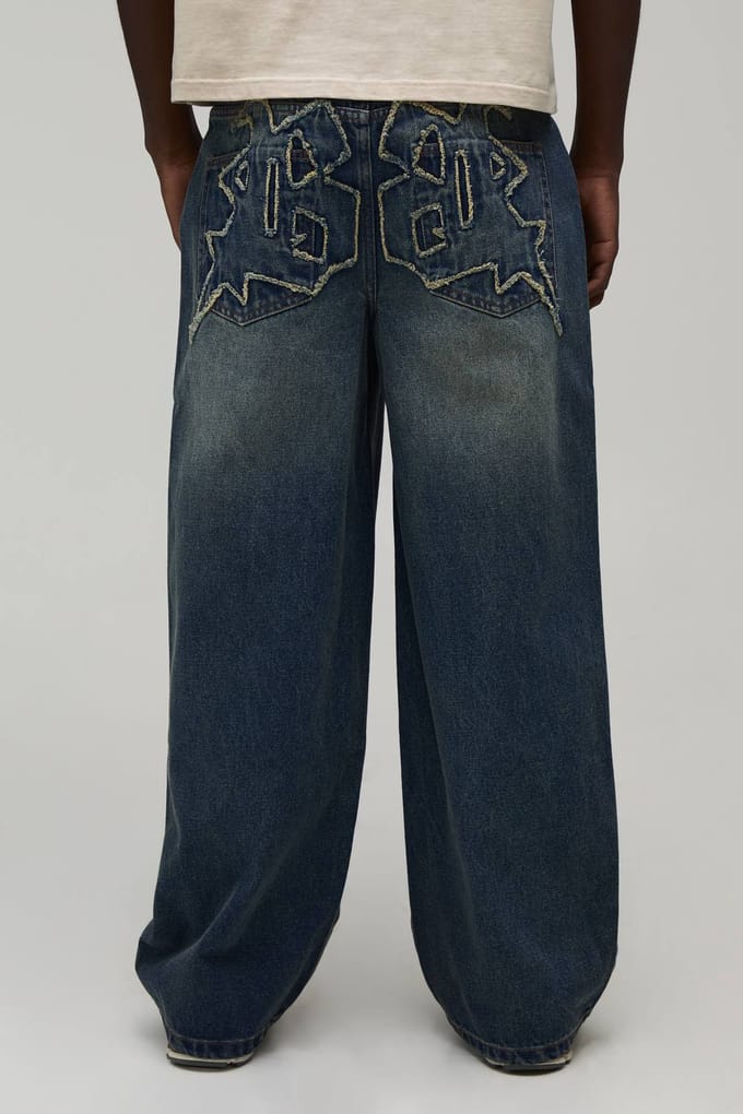 Gothic Applicatie Baggy Fit Jeans | Vintage Blue | Size 36R