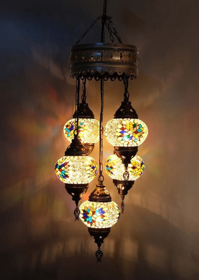 5 globe bollen Turkse hanglamp Oosterse kroonluchter mozaïek glas