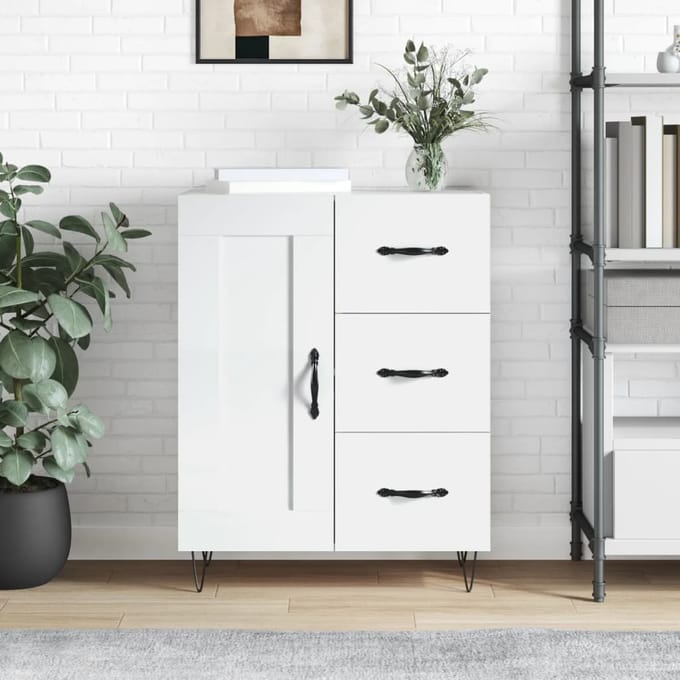 vidaXL - Dressoir - 69,5x34x90 - cm - bewerkt - hout - hoogglans - wit