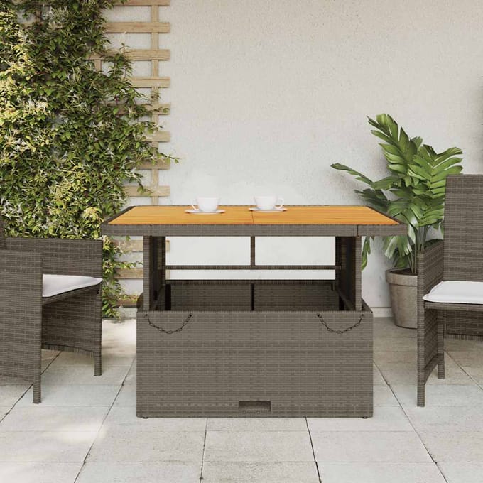 vidaXL - Tuintafel - 110x110x71 - cm - poly - rattan - en - acaciahout - grijs