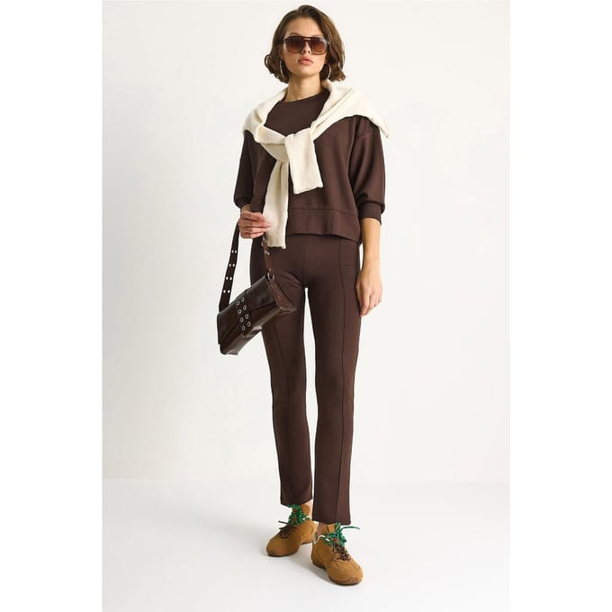 Aansluitende Lange Mouwen Crew Neck Twee Delige Set