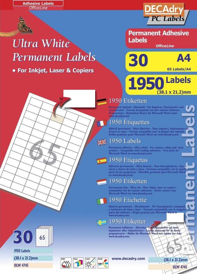 Decadry Etiketten / Labels 38.1 x 21.2mm