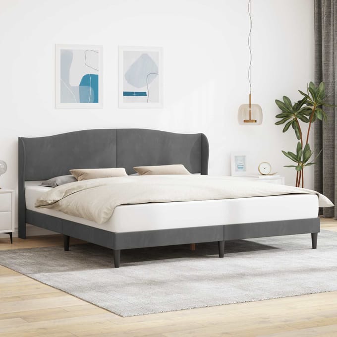 vidaXL - Bedframe - met - hoofdeinde - Donkergrijs - 200 - x - 200 - cm - Fluweel