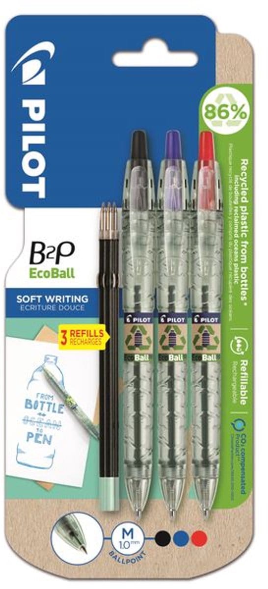 Pilot - B2P EcoBall pennenset - rood, blauw en zwart - 4520
