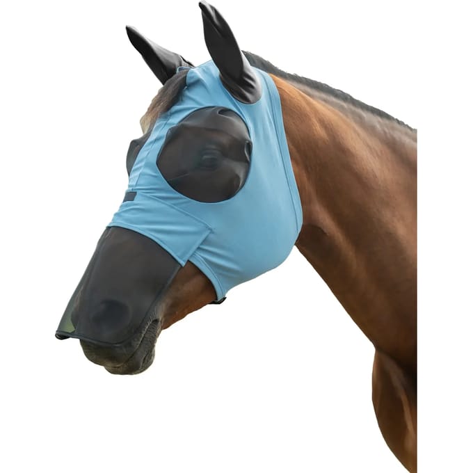 Elastische vliegenmuts voor paarden met neusscherm HKM